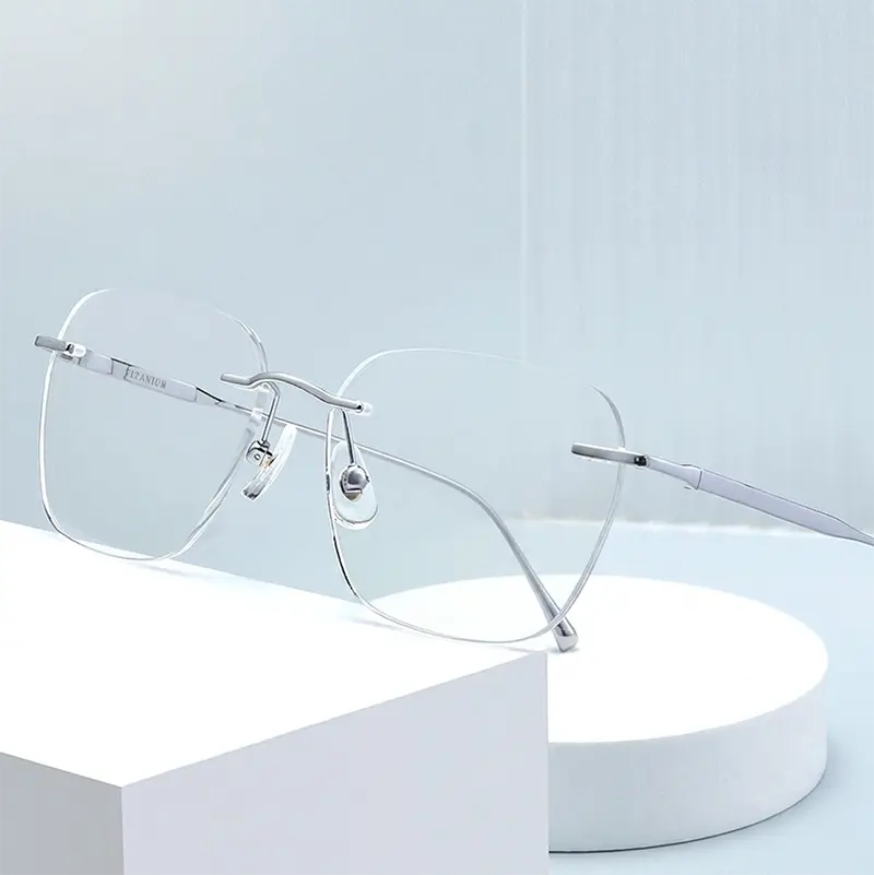 Silver Rectangle Rimless Titanium Glasses | Verhalo Vision