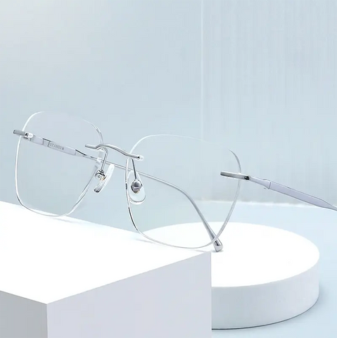 Silver Rectangle Rimless Titanium Glasses | Verhalo Vision