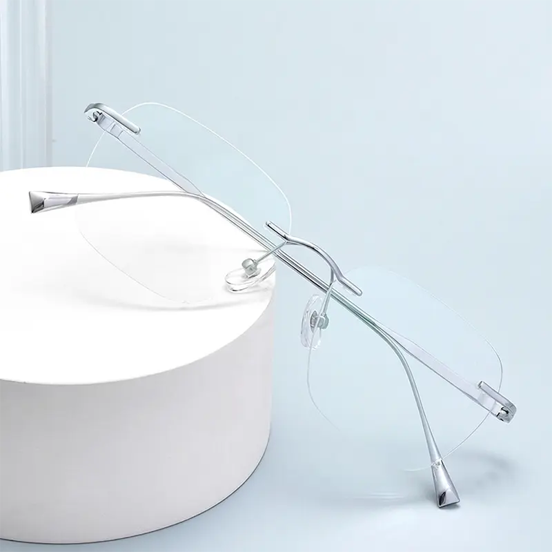 Silver Rectangle Rimless Titanium Glasses | Verhalo Vision