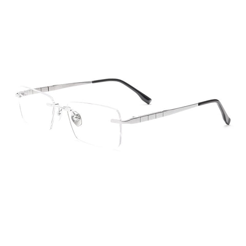 Minimalist Silver Titanium Rimless Spectacles for Men