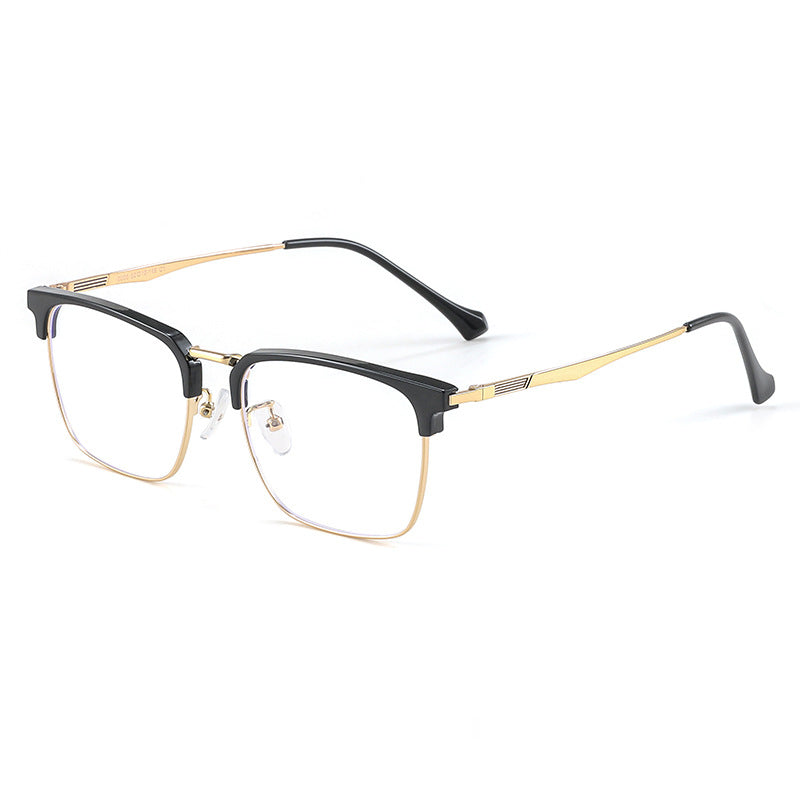 black-gold Square Browline Silver Full-Rim Metal Eyeglasses | Verhalovision