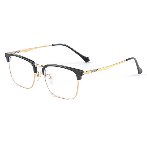 black-gold Square Browline Silver Full-Rim Metal Eyeglasses | Verhalovision