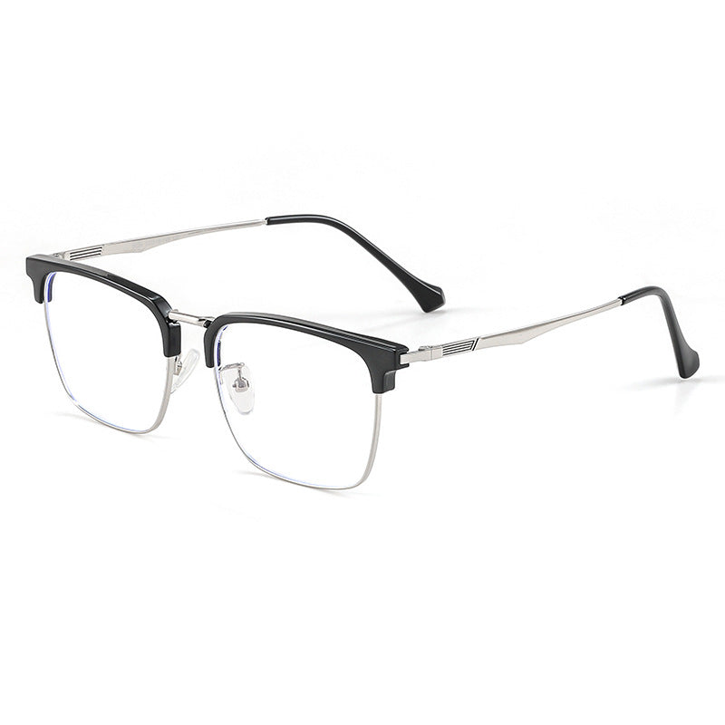 black-silver Square Browline Silver Full-Rim Metal Eyeglasses | Verhalovision
