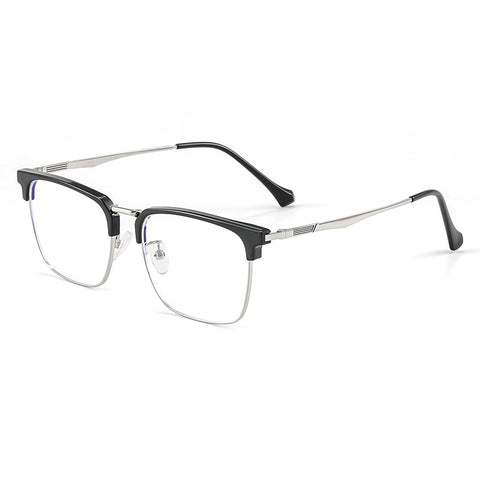 black-silver Square Browline Silver Full-Rim Metal Eyeglasses | Verhalovision