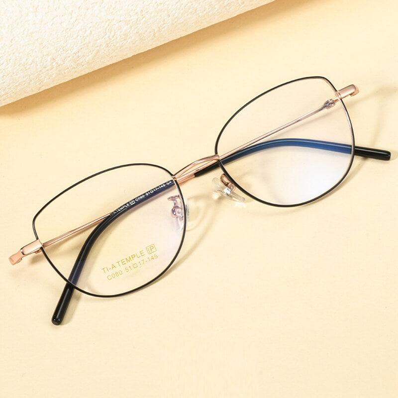 Black-Gold Cat Eye Full Rim Titanium Eyeglasses | Verhalovision