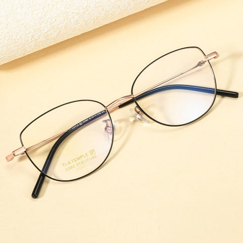 Black-Gold Cat Eye Full Rim Titanium Eyeglasses | Verhalovision