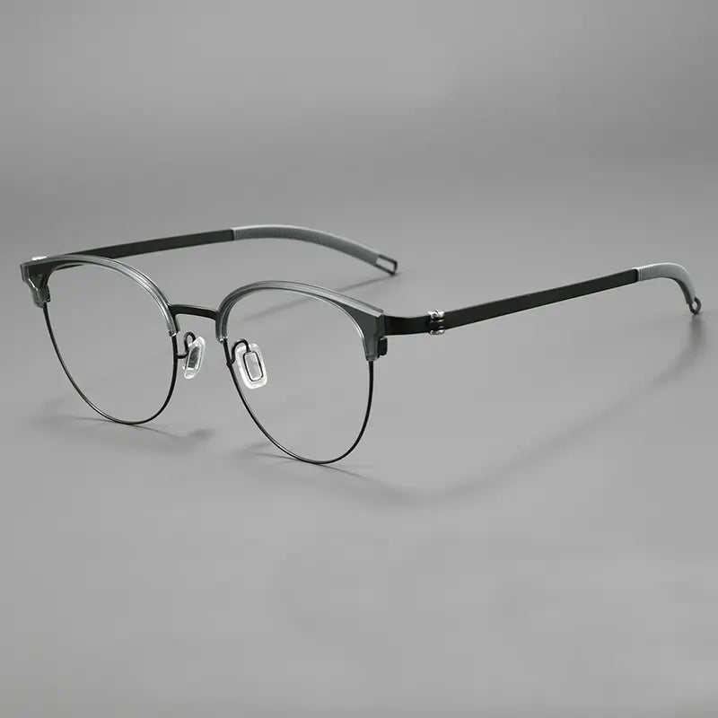 Black Browline Round Full-Rim Pure Titanium Glasses | Verhalovision