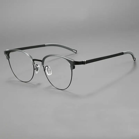 Black Browline Round Full-Rim Pure Titanium Glasses | Verhalovision