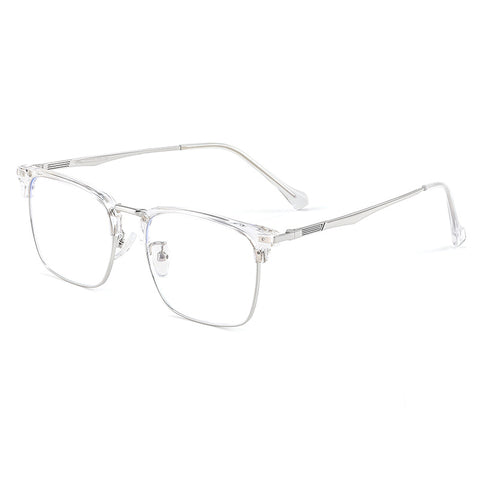 clear Square Browline Silver Full-Rim Metal Eyeglasses | Verhalovision