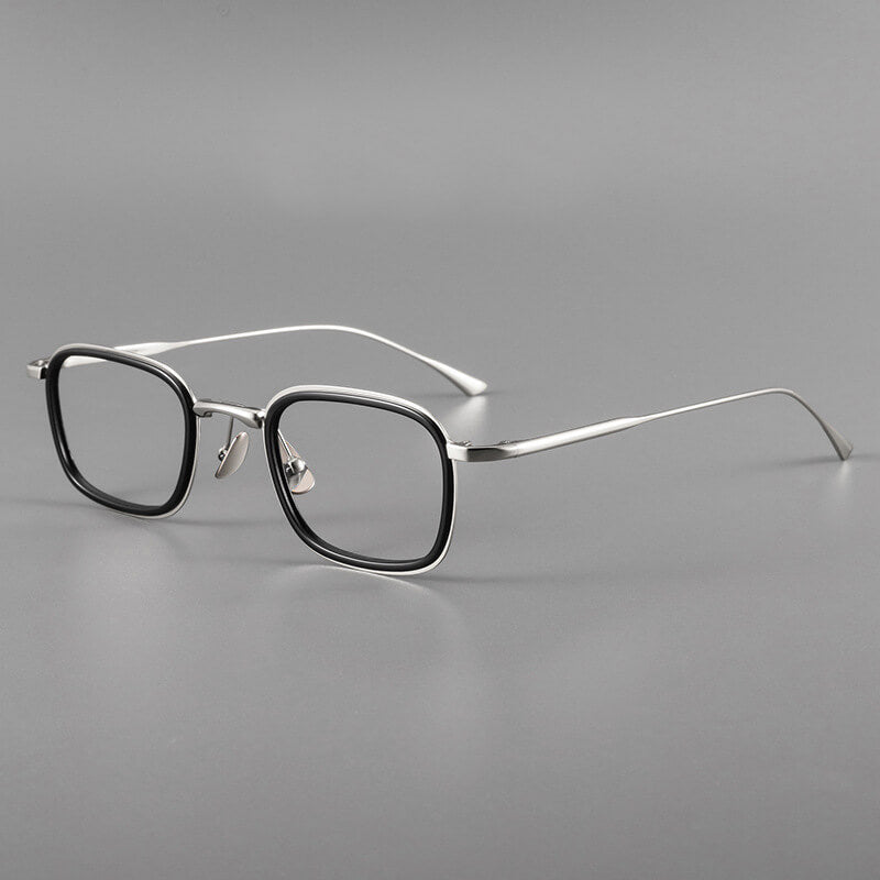 silver Designer Square Full-Rim Titanium Eyeglasses | Verhalovision