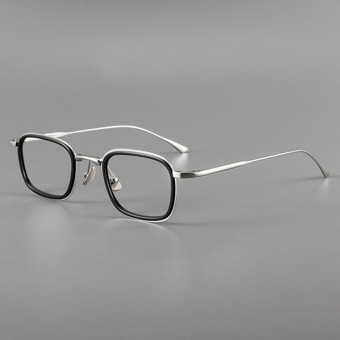 silver Designer Square Full-Rim Titanium Eyeglasses | Verhalovision