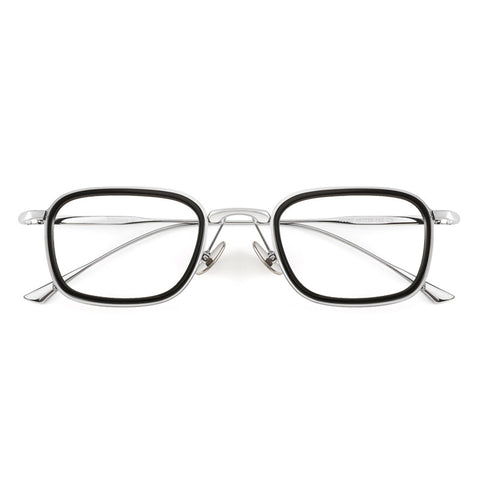 black-silver Designer Square Full-Rim Titanium Eyeglasses | Verhalovision