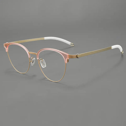 Gold Browline Round Full-Rim Pure Titanium Glasses | Verhalovision