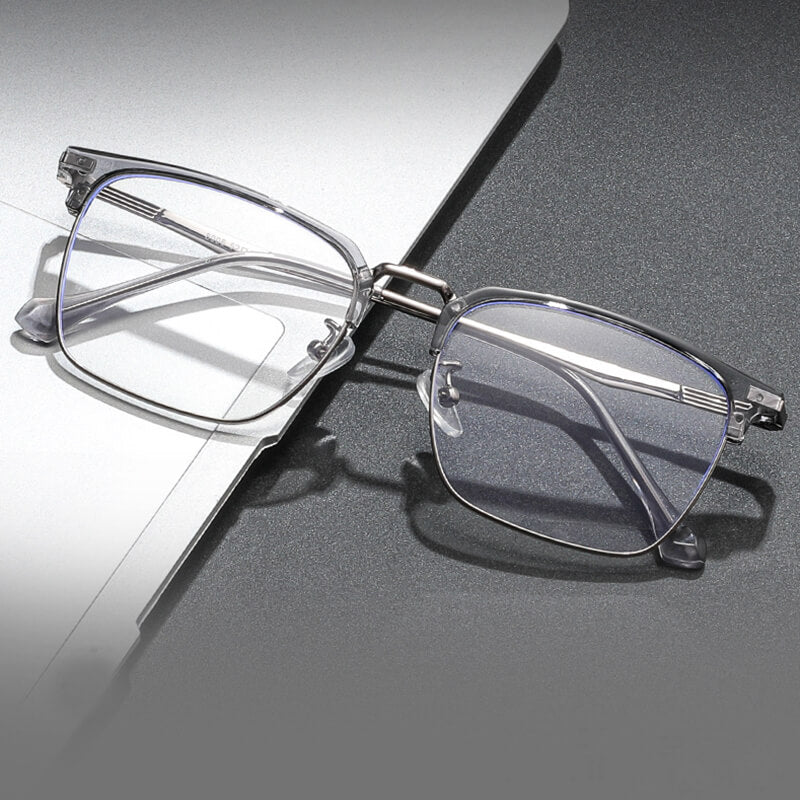  Square Browline Silver Full-Rim Metal Eyeglasses | Verhalovision
