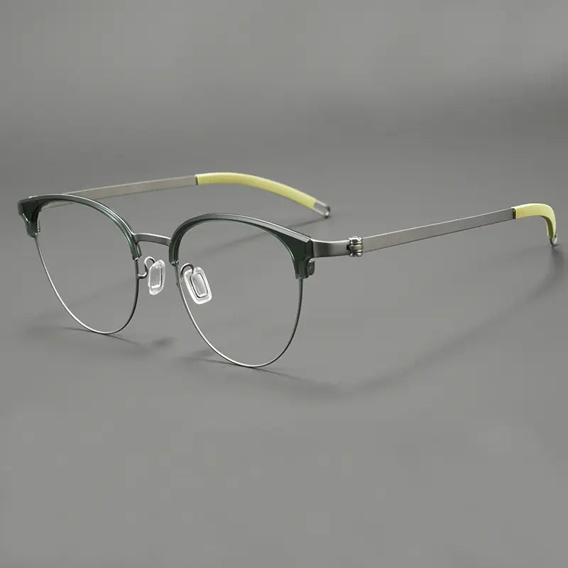 Green Browline Round Full-Rim Pure Titanium Glasses | Verhalovision