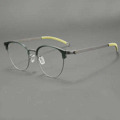 Green Browline Round Full-Rim Pure Titanium Glasses | Verhalovision