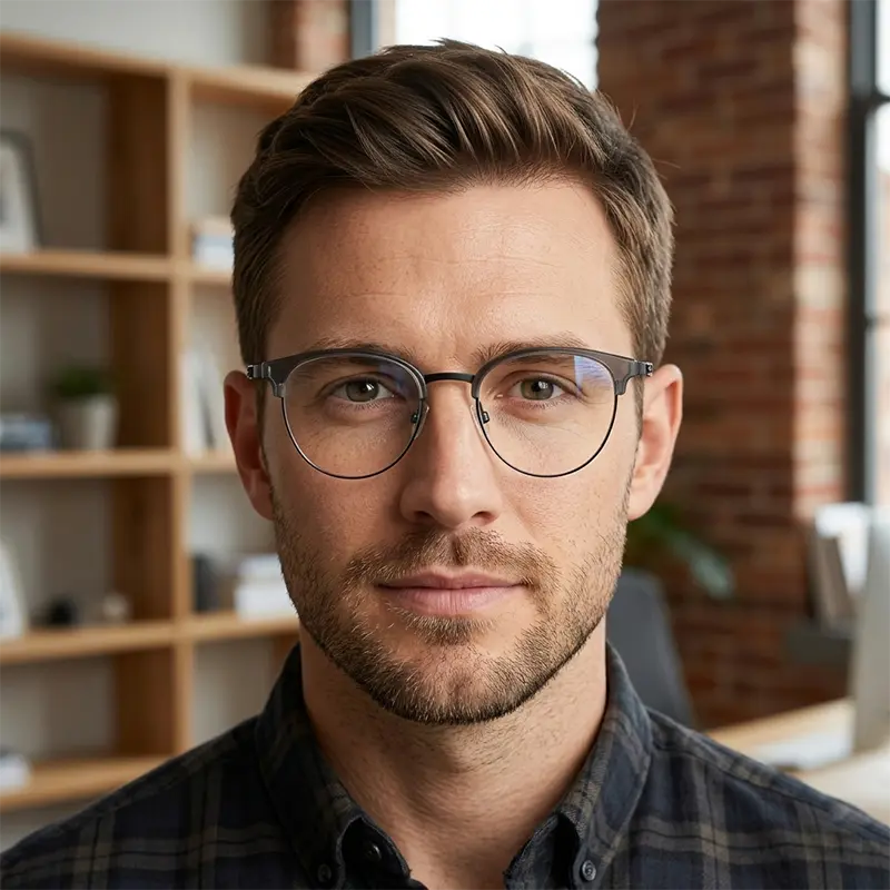 Black Browline Round Full-Rim Pure Titanium Glasses | Verhalovision