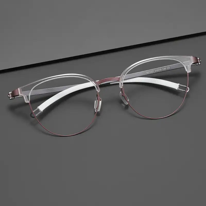 Purple Browline Round Full-Rim Pure Titanium Glasses | Verhalovision
