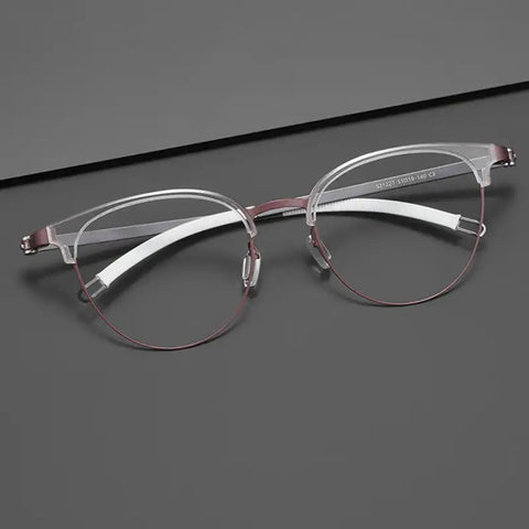 Purple Browline Round Full-Rim Pure Titanium Glasses | Verhalovision