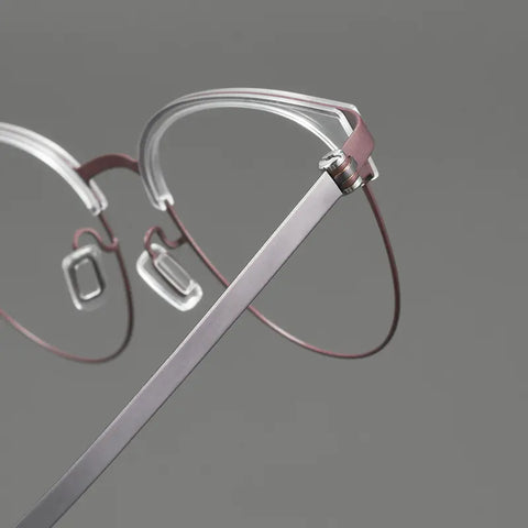 Purple Browline Round Full-Rim Pure Titanium Glasses | Verhalovision