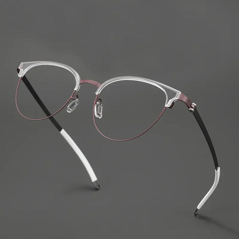Purple Browline Round Full-Rim Pure Titanium Glasses | Verhalovision